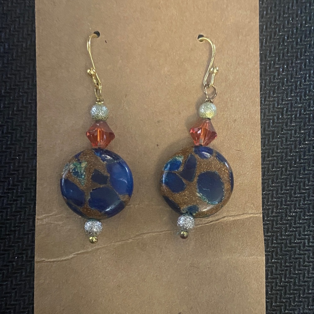 Elegant Blue and Gold Dangle Earrings